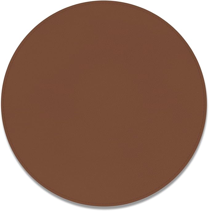 Leather Mouse Pad, Office Mouse Mat Non-Slip Rubber Base Stitched Edge Washable Waterproof Round Mousepad for Office Gaming PC Laptop, Round Diameter 8.7 inches, Bright Brown
