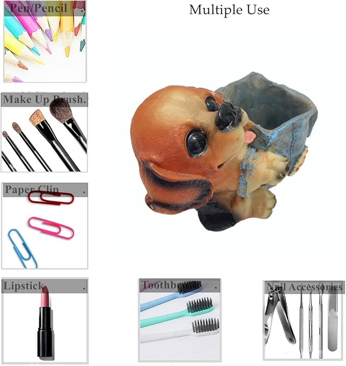 Cute Small Pen Pencil Holder, Kawaii Resin Cat Dog Dinosaur Rabbit Animal Paper Clip Toothbrush Mini Storage Organizer Office Desk Decorations
