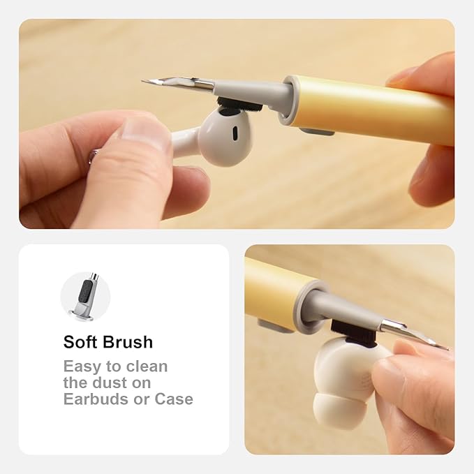 Hyashee Cleaner Kit for Airpods Pro 1 2 3 Multi-Function Cleaning Pen with Soft Brush Flocking Sponge for Bluetooth Earphones Case Cleaning Tools (Yellow)