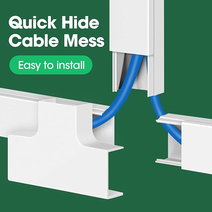 AZEN Cord Hider Kit, 630in Cord Covers for Wires on Wall, Paintable Wire Covers for Cords on Wall, Self-Adhesive Cable Hider Cord Organizer, 40X L15.75in X W0.96in x H0.57in