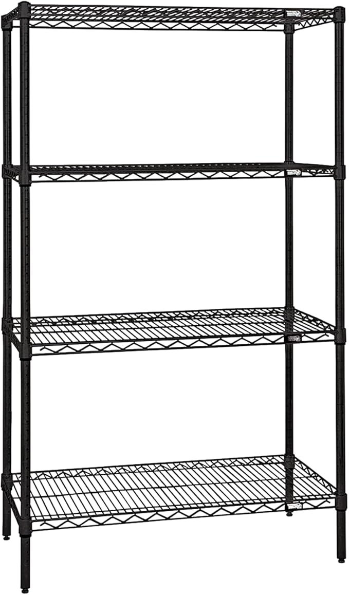 Quantum Storage Systems WR63-1460BK Wire Shelving Starter Kit, 60" W x 14" D x 63" H, 600 lbs Capacity, Carbon Steel, Epoxy Coated, Black, NSF