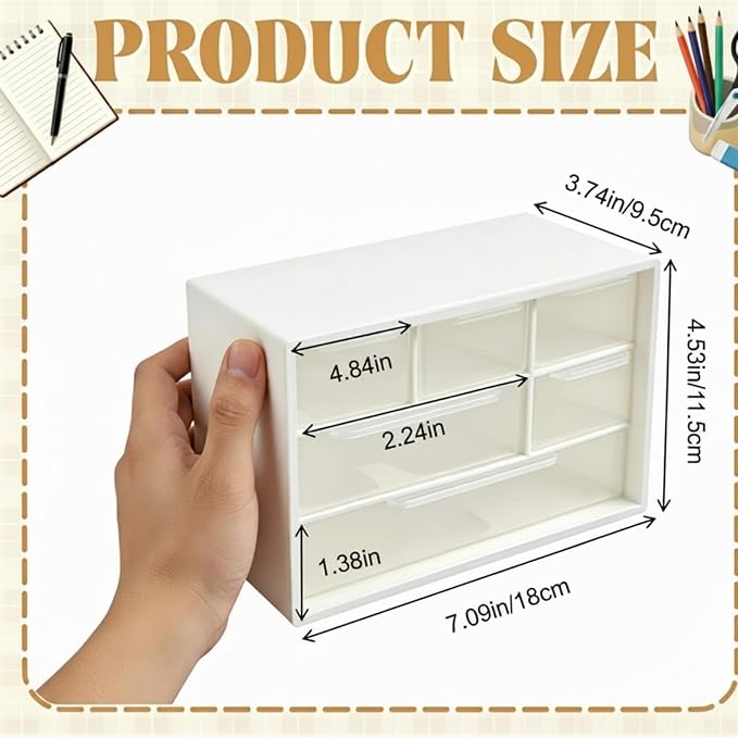 Briwooody 6 Pack Craft Drawer Organizer with 6 Clear Drawers 7.09" X3.74" X4.53" Stackable Suspension, Small Storage Drawers for Office, Classrooms, and Home Desk Organization, White