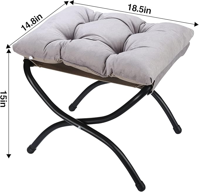 Foldable Upholstered Footstool, Space-Saving Washable Cushion, 18.5"x14.8"x15", 150lb, Indoor/Outdoor - Living Room/Bedroom/Patio Light Grey