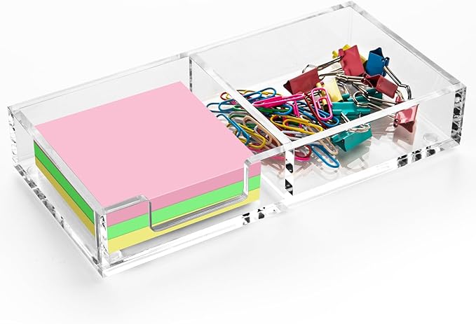 Sticky Note Holder 2 in 1, Clear Acrylic Memo Pad Holders for Desk Organization School Office Home, Post Pop Notes Dispenser for 3"X3" Note Pads (BQ210)
