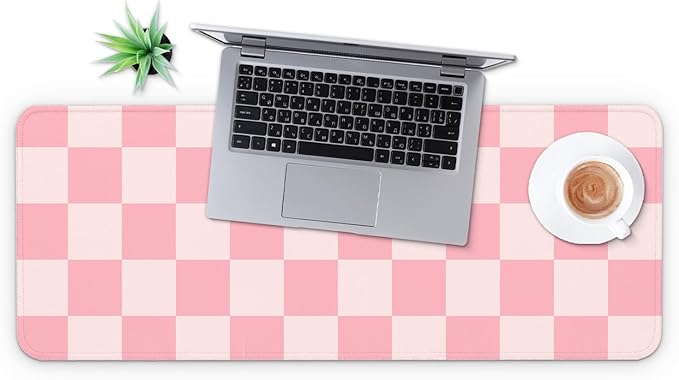 MAY FLOWER Gaming Mouse pad, Large Laptop Mousepad, Full Keyboard Mat, Long Computer Mouse Mat for Home and Office, Anti-Slip Rubber Base, 31.5 x 11.8 Inches (Pink Checkered)