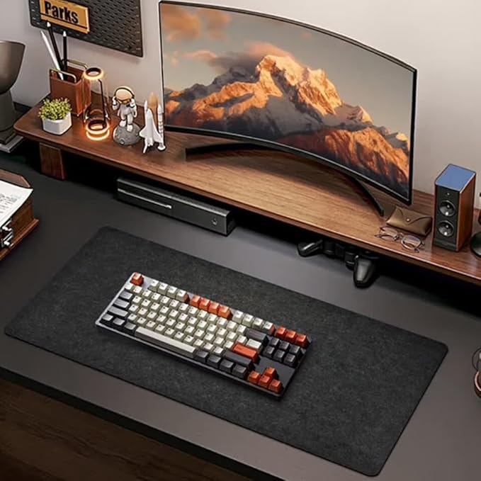 Large Felt Desk Pad, Desk Protective Computer Pad Minimalistic Felt Desk Mat 39.37''x15.75'' Anti-Slip Protective Computer Mat for Keyboard and Mouse 100x40cm (Dark Gray)