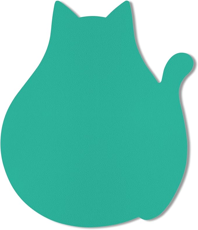 Funny Leather Mouse Pad Cute Cat Shape Office Desk Accessories Decor for Women Small Mousepad with Non-Slip Rubber Base Washable Waterproof, 9.7" x 8", Light Green