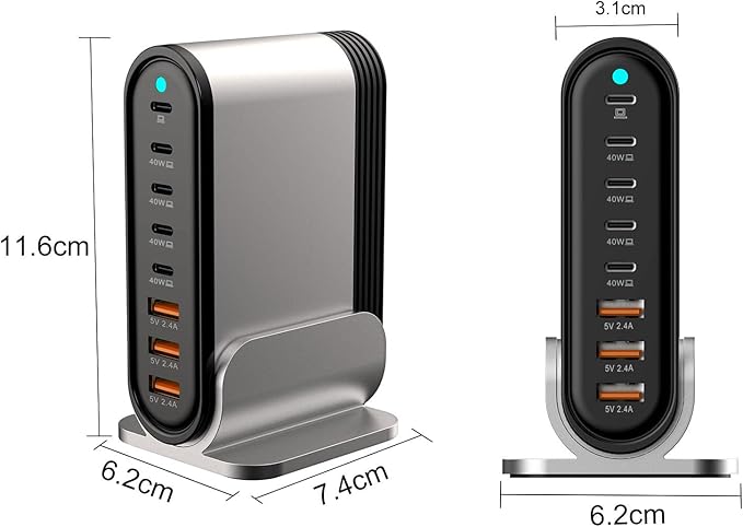 USB C Fast Charger - 285W GaN 8 Port Fast Charging Station Tower Hub for Multiple Devices: Type C Fast Charger Block for MacBook iPad iPhone 17/16/15/14/13 Pro Max Samsung Galaxy, Google Pixel & More
