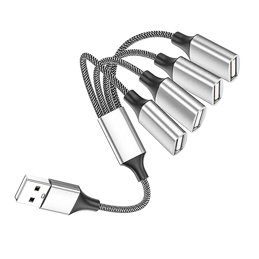 Fidioto 4USB Extention Cable,USB 1 Male to 4 Female Extension Cord Connector,Four USB Port Extender Hub,Data&Charger Power Split Adapter