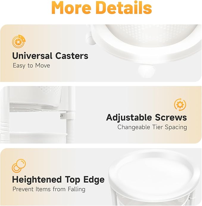 Fruit Basket for Kitchen, 5 Tier Circular Rotating Basket Large Storage Rack with Wheels, Standing Shelf Storage, Multi-Layer Storage Shelves with Top Lid for Living Room, Office, White (5-Tier)
