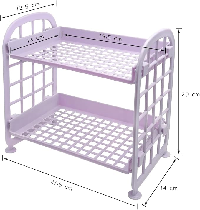 UnnFiko 2-Layers Table Shelf Organizer, Adjustable Plastic Storage Rack Shelf Square Basket Desk Stand Table Storage Organizer Shelves (Purple)