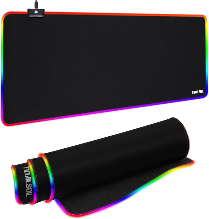 TIDALSOIL RGB Gaming Mouse Pad, 31.5 x 11.8 Inch Oversized Mouse Mat with 12 Light Modes, Non-Slip Rubber Base, Large Keyboard Pad for PC Gaming, Office, Black