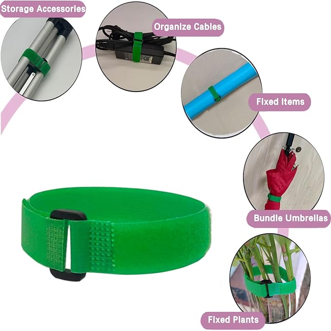 10 Pack (12 x 0.8 Inch) Reusable Fastening Cable Straps Green Color,Adjustable Multi-Purpose Hook and Loop Straps Nylon Cable Ties for Wire Cable Management Home Office Garage Organization