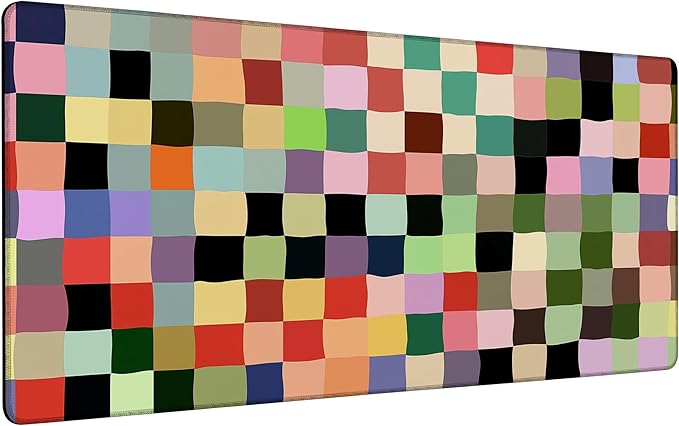 Colored Squares Mouse Pad,35.4 x 15.7 Inch Large Mouse Mat Non-Slip Rubber Stitched Edges for Writing Desk,Office,Home,Laptop