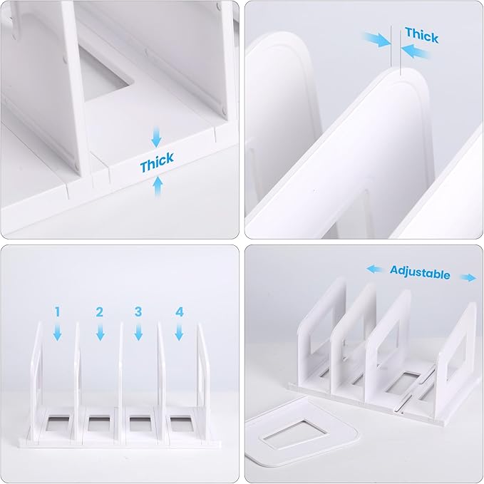 LALOBLUE File Organizer, Acrylic Folder Organizer File Sorter, Plastic Vertical Dividers for Magazine Mail Letter Paper, Desktop Organizers for Office, Classroom & Home(4 Sections, 2 Pack), White