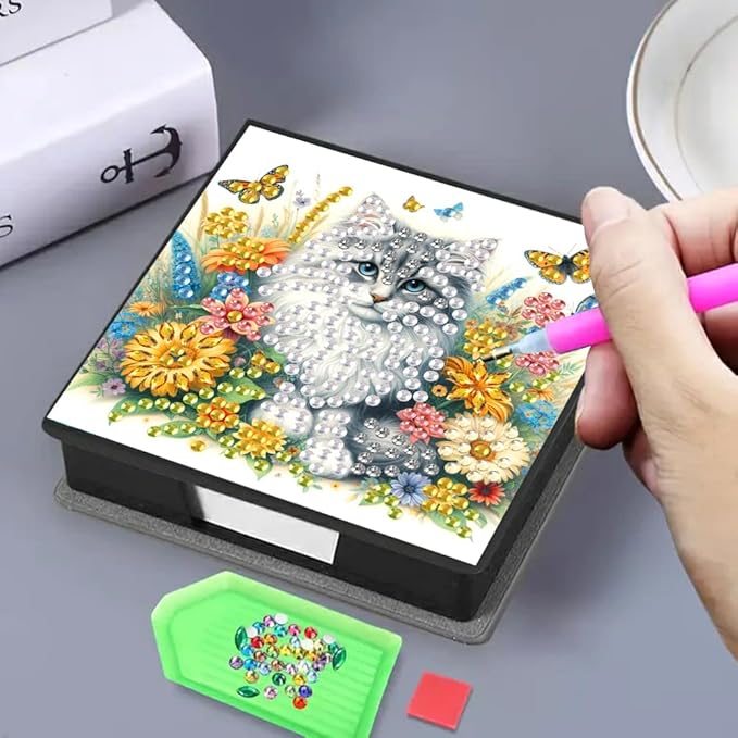 Generic Cat Painting Memo Pad Holder with 160 Sheets of Paper for DIY Art Craft