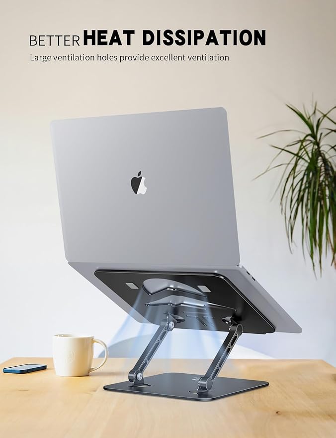 Laptop Stand Adjustable Laptop Holder for Desk, Foldable Laptop Riser Portable Computer Stand Compatible with MacBook, Lenovo, HP and All Laptops up to 16 inches Black