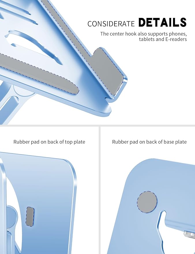 Laptop Stand Adjustable Laptop Holder for Desk, Foldable Laptop Riser Portable Computer Stand Compatible with MacBook, Lenovo, HP and All Laptops up to 16 inches Diamond Blue