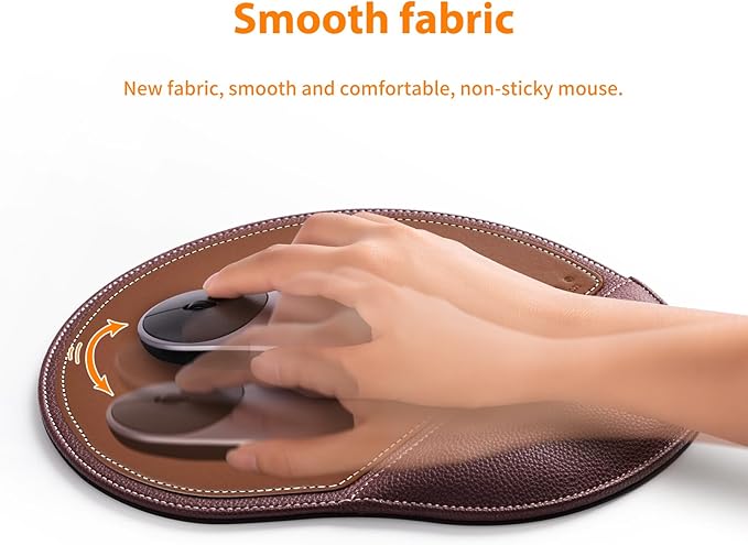 Brown Office Square Leather Mouse Pad with Wrist Rest Non-Slip Design, Business Style Gaming PU Mousepad for Learners, Workers &Computer Users.