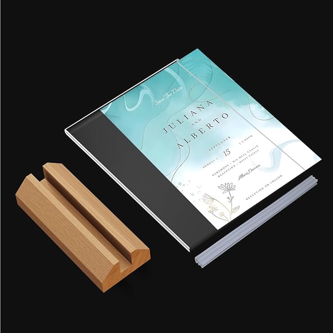 10 Pack Acrylic Sign Holder 8.5 x 11 Inch with Wood Base,Signs Stand for Menu Flyer Display, Table Clear Plastic T Shape Holder for Stores, Restaurants, Hotels, Office