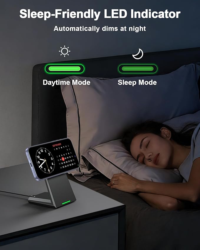 NANAMI 25W Magnetic Wireless Charger Stand, Fast Magnetic Phone Charger, N52 Alignment, 360° Adjustable, Auto-Dim LED, Cooling & Safety Protection for iPhone 17/16/15/14/13/12 & Google Pixel 10 Series
