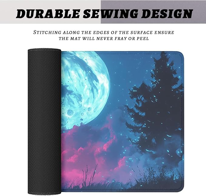 Wolf Monster Mouse Pad Night Sky Blue Moon Pink Neon Weird Extended Mousepad XXL Computer Laptop Keyboard Mouse Mat Big Aesthetic Desk Decor Pad 31.5x11.8 in