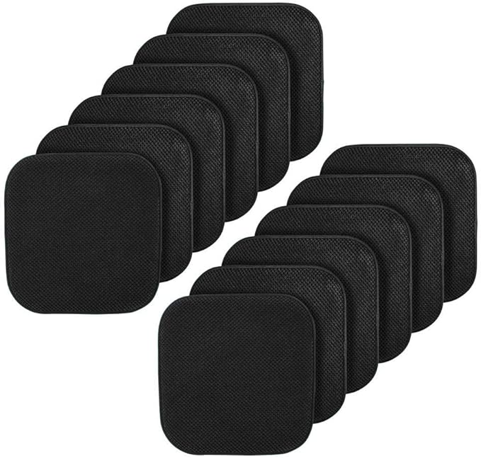 GoodGram 12 Pack Non Slip Ultra Soft Chenille Honeycomb Premium Comfort Memory Foam Chair Pads/Cushions - Assorted Colors (Black, 12 Pack)
