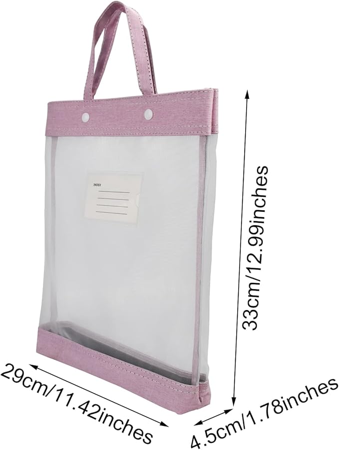 Nylon Document Bag with Handle Light Transparent Mesh File Tote Bag Pouch for Carrying Books Papers (2, Pink&Green)