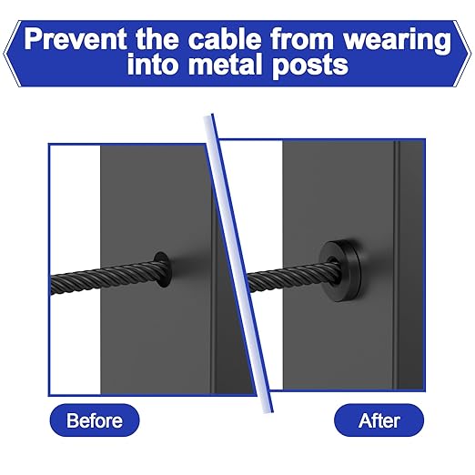 BLIKA Upgraded 40 Pack Stainless Steel Black Protector Sleeves for 1/8" 5/32" or 3/16" Deck Cable Railing, for Metal Posts, T316 Marine Grade, Cable Railing Protector Sleeves, Cable Railing Post Kits