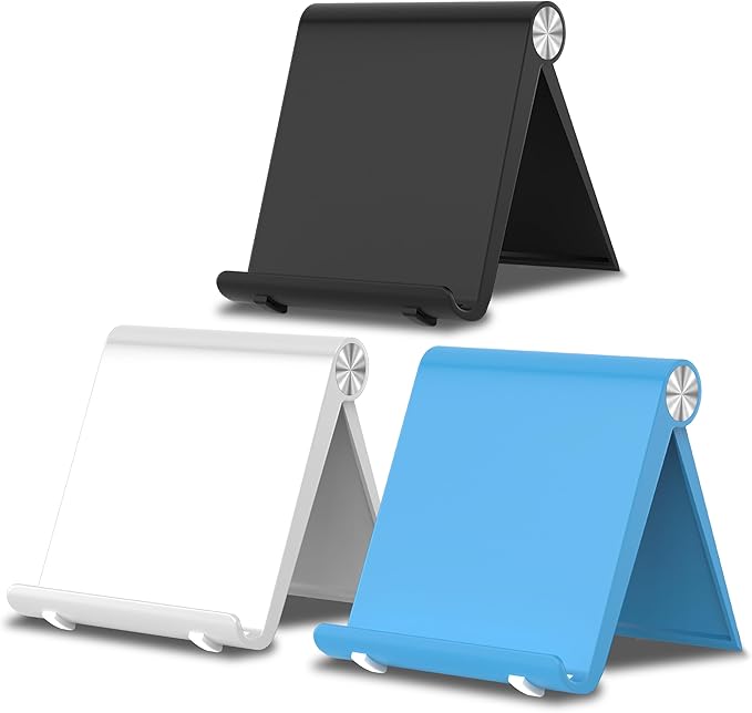 Cell Phone Foldable Stand for Desk, Portable Cell Phone Holder, Adjustable Tablet Dock, Office Desk Accessories for iPhone 17 16 15 14 13 Pro Max Air, Galaxy S25, S24, Black&White&Blue