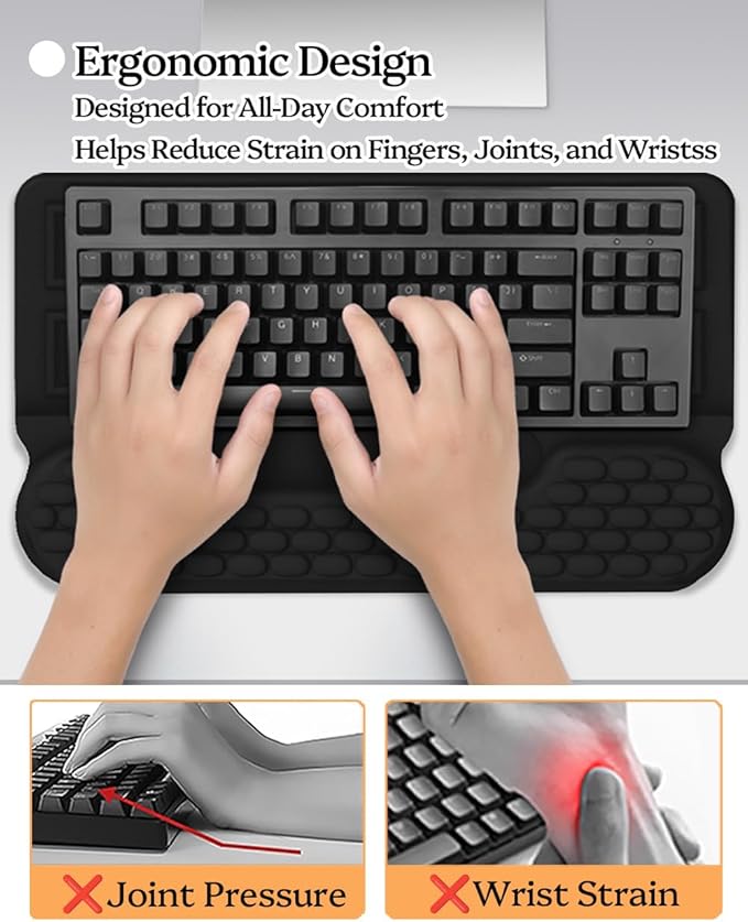 Wrist Rest for Computer Keyboard, 2 in 1 Keyboard Wrist Support Pad, Memory Foam Keyboard Riser Holder Lift Tray with Wrist Pad for Easy Typing for Office Desk, Home, School (Black)
