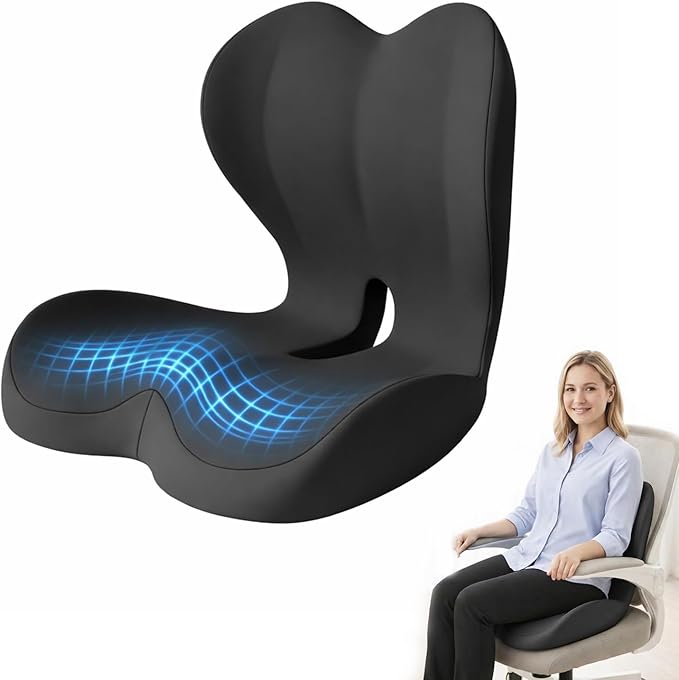 Ergonomic Seat Cushion Set with Lumbar Support Pillow, High-Density Memory Foam Cushion with Non-Slip Base, Posture Support Cushion for Office Chair, Home Chair, Car Seat, Dark Gray