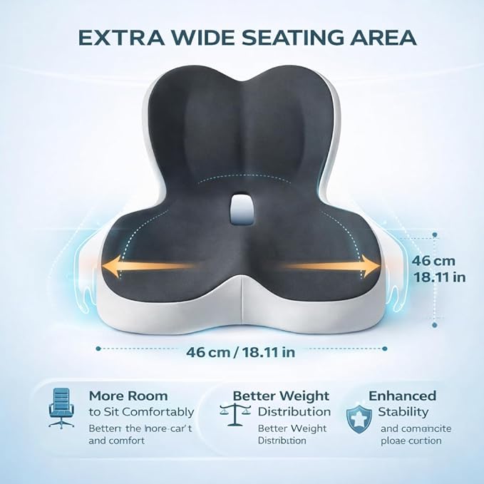 MOYEE Wide Memory Foam Seat Cushion with Lumbar Support for Office Chair & Car Seat, Ergonomic Design for Long Sitting, Gradual Relief & Lasting Support for Back, Tailbone & Sciatica Pain