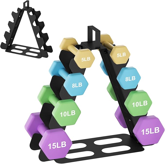 Dumbbell Rack 4 tier(Dumbbells not included), A-Frame Black Metal Dumbbell Holder with Handle, Multilevel Weight Storage Organizer for Dumbbells, Tree Shape Compact Weight Rack/Holder