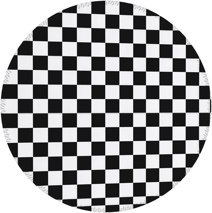 Black and Wite Checkerboard Round Mouse Pad Premium Textured Mouse Mat Washable Mousepads with Extended Stitched Edges Non Slip Rubber Base Small Mousepad 7.9 X 7.9 X 0.12 Inches
