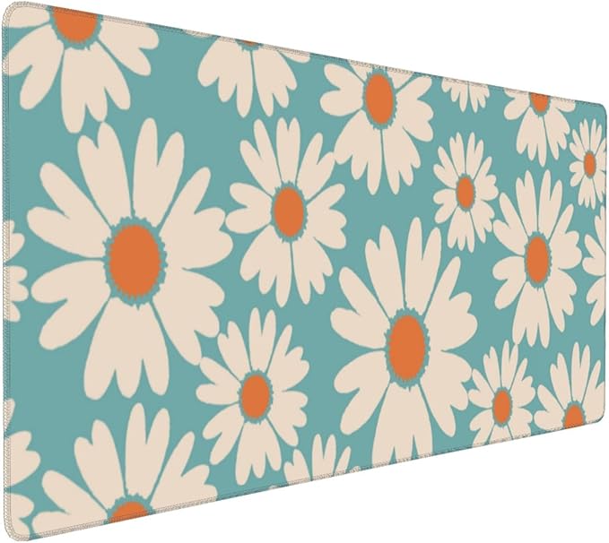 Blue Daisy Floral Mouse Pad XXL Large Gaming Mouse Pad 35.4"X15.7" Cute Daisy Flowers Desk Mat for Desktop Waterproof Non-Slip Rubber Base with Stitched Edges Full Desk Mousepad for Home & Office