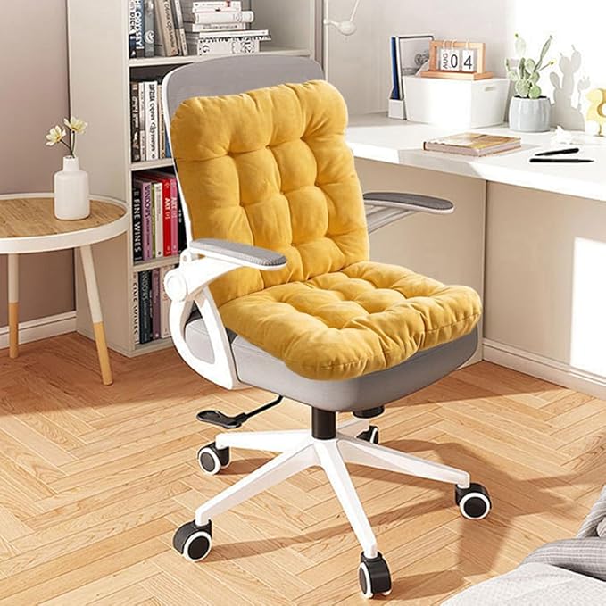 Desk Chair Cushion,Non-Slip Office Chair Pad with Ties,Soft Seat Cushion with High Back Support for Dorm,Car,Dining Room,Kitchen,Rocking Chairs (Yellow)