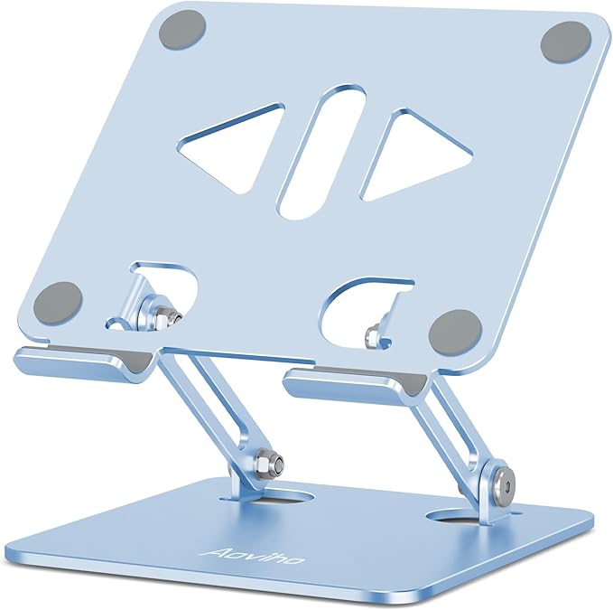 Aoviho Tablet Stand Holder for Desk, Adjustable Aluminum Desk Accessories, Stable Desktop Stand for Office Home,Compatible with iPad Pro Air Mini, Samsung Tablets,Sky Blue
