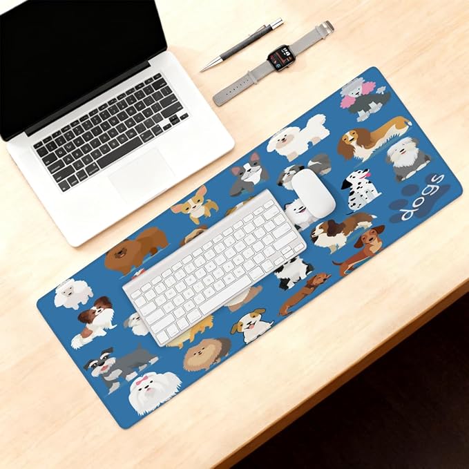 Large Mouse Pad Dog Animal Cute Non-Slip Rubber Long Gaming Desk Mat Big Computer Keyboard Mousepad Waterproof Protector Wristing Pad for Gaming Office Home Decorative 31.5 X 11.8 Inch