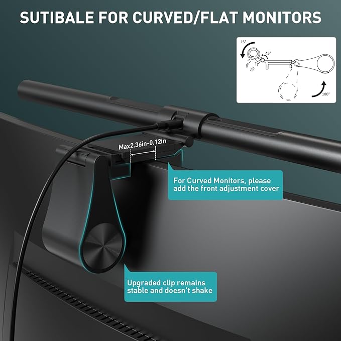 Quntis Monitor Light Bar PRO+ with Remote Control, Fit for Curved/Flat Monitor, Eye-Care USB Computer Lamp Dimmable Screen Light Bar with Auto-Dimming, No Glare Home Office Gaming Desk Lamp