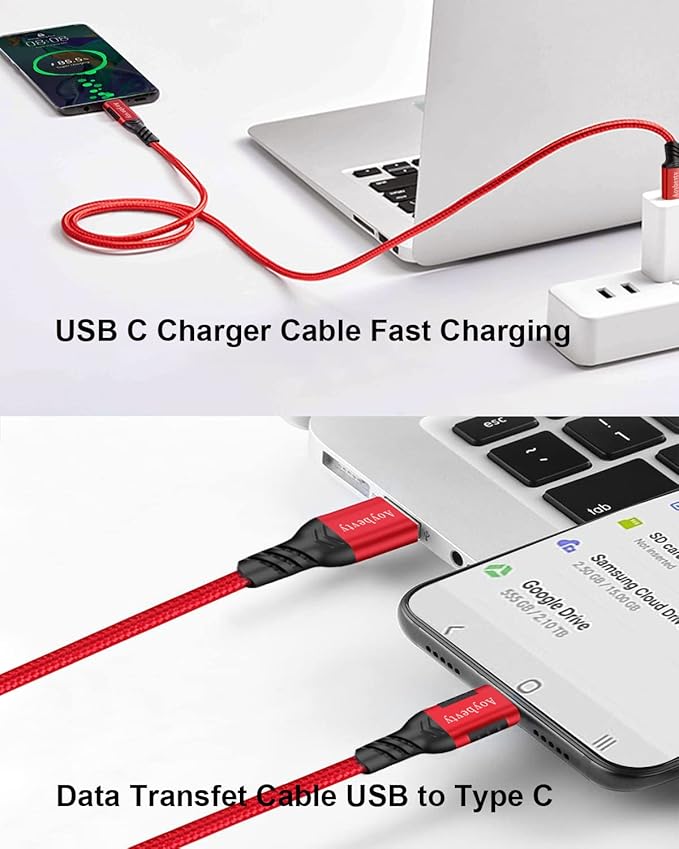 USB A to USB C Cable 3.3ft+6.6ft (Red), 10Gbps Data Transfer and 60W 3A Fast Charging Cable, USB C 3.1/3.2 Cable for Samsung Galaxy S22 S21 S20 S10 iPad Pro and Other Type-C Devices