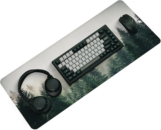 Gaming Mouse Pad with Anti-Slip Rubber Base, Extended Large Computer Mouse Mat with Stitched Edges, Long XL Anime Mousepad for Laptop and Keyboard, 31.5 x 11.8 inch (Forest Tree)