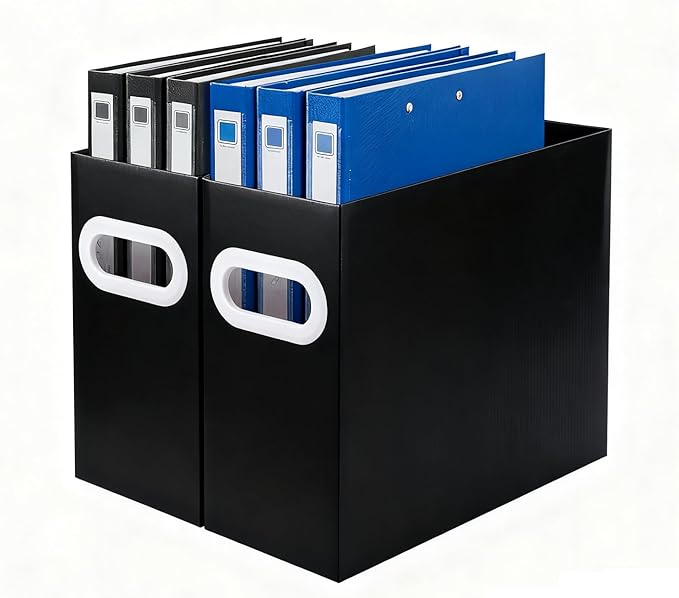 Black Cardboard File Organizer, Storage Box for Hanging File Folders Letter Size, Portable Document Organizer with Handle for Home, School, or Office