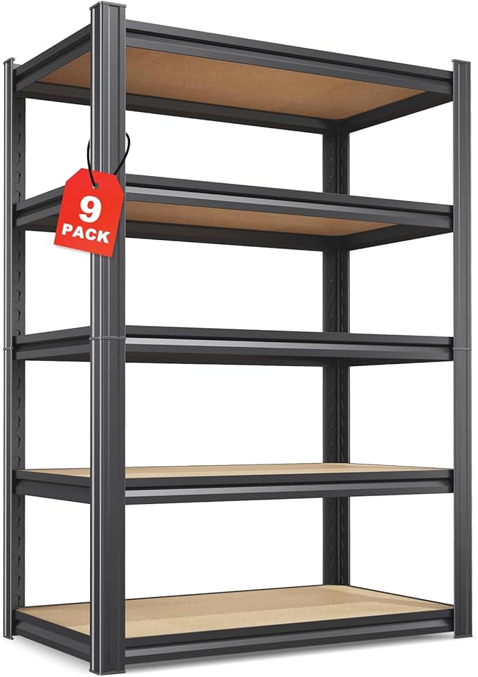 Set of 9-71"H Garage Shelving-5 Tier Garage Storage Shelves,Adjustable Heavy Duty Metal Shelving Unit and Storage Large Rack,Utility Steel Shelf for Warehouse Industrial Pantry Basement,32"Wx14"D