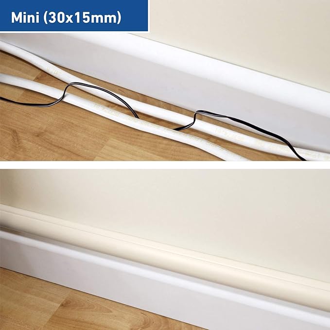D-Line 1M3015M Mini Trunking, Electrical Cable Management Solution, Self-Adhesive Cord Cover - 30mm (W) x 15mm (H) - Magnolia (1-Meter Length)