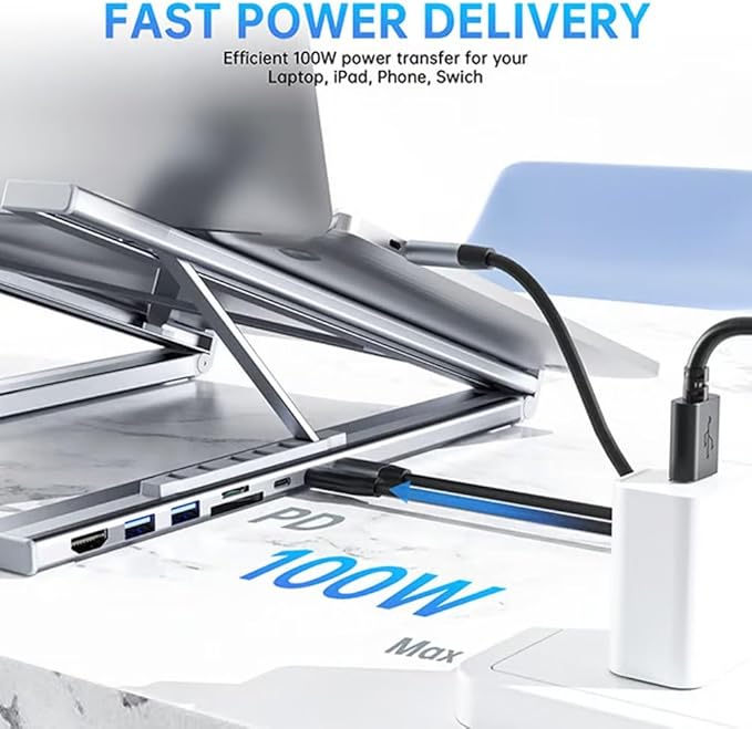 Laptop Docking Station Stand 6 in 1 USB C Portable Travel Laptop Stand with Docking Station 6-in-1 USB-C Hub with 2 USB 3.0 for MacBook Pro/Air Dock Tablet Stands(6 in 1)