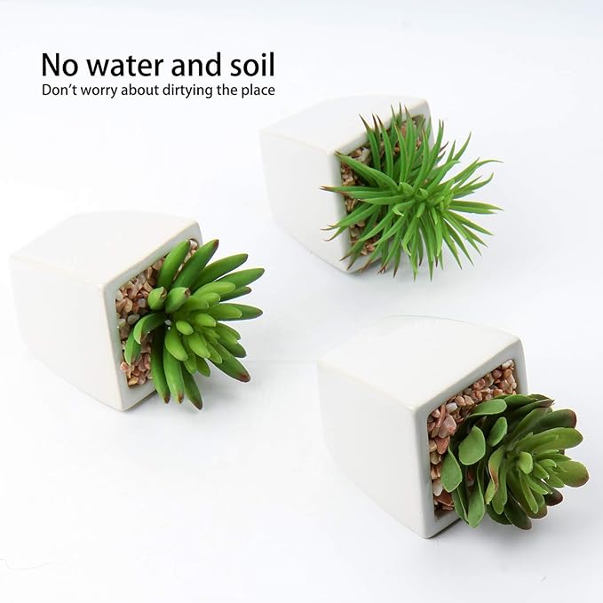 Hollyone Small Faux Succulents in White Ceramic Pot 3Pcs Artificial Succulents Fake Plant Gifts Home Decor Accents Centerpieces Bathroom Decor Mum Gifts Greenery Decoration Succulents Wedding