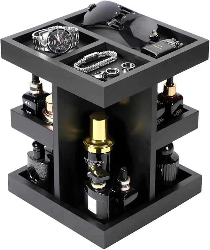 Cologne Organizer for Men,Desk Organizer, Cologne Stand,3 Tier Wooden Perfume Shelf with Rotate,Gift for Dad From Wife,Husband Boyfriend Birthday Gift Ideas,Fathers Day Gift for Men