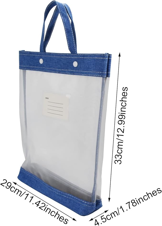 Nylon Document Bag with Handle Light Transparent Mesh File Tote Bag Pouch for Carrying Books Papers (2, BU&YL)