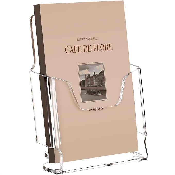 YUXUN Acrylic Brochure Holder 6x8 Inch,Clear Countertop Display Stand,Pamphlet Holder for Trifold Flyers,Booklets,Menu,Leaflets,Photocards for Office,Home,Store,1 Pack,A5